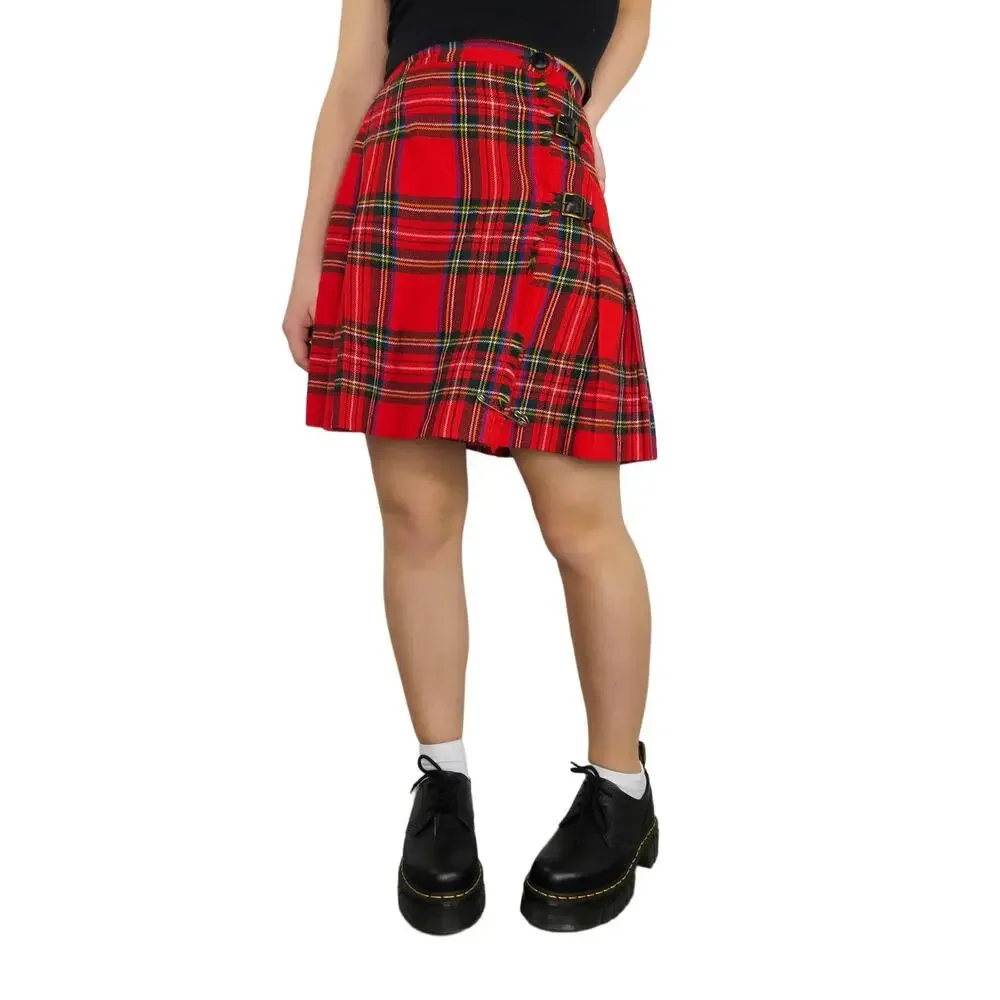 1950s Banner Union Made Vintage Red Plaid Pleated Skirt Waist XS 23